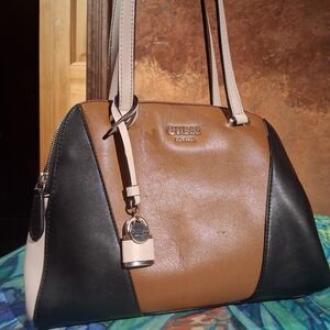 GUESS Two-Tone Tan and Black Satchel